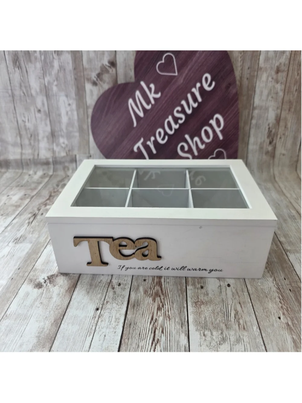 Tea Storage Box with 6 Compartments, White and Brown